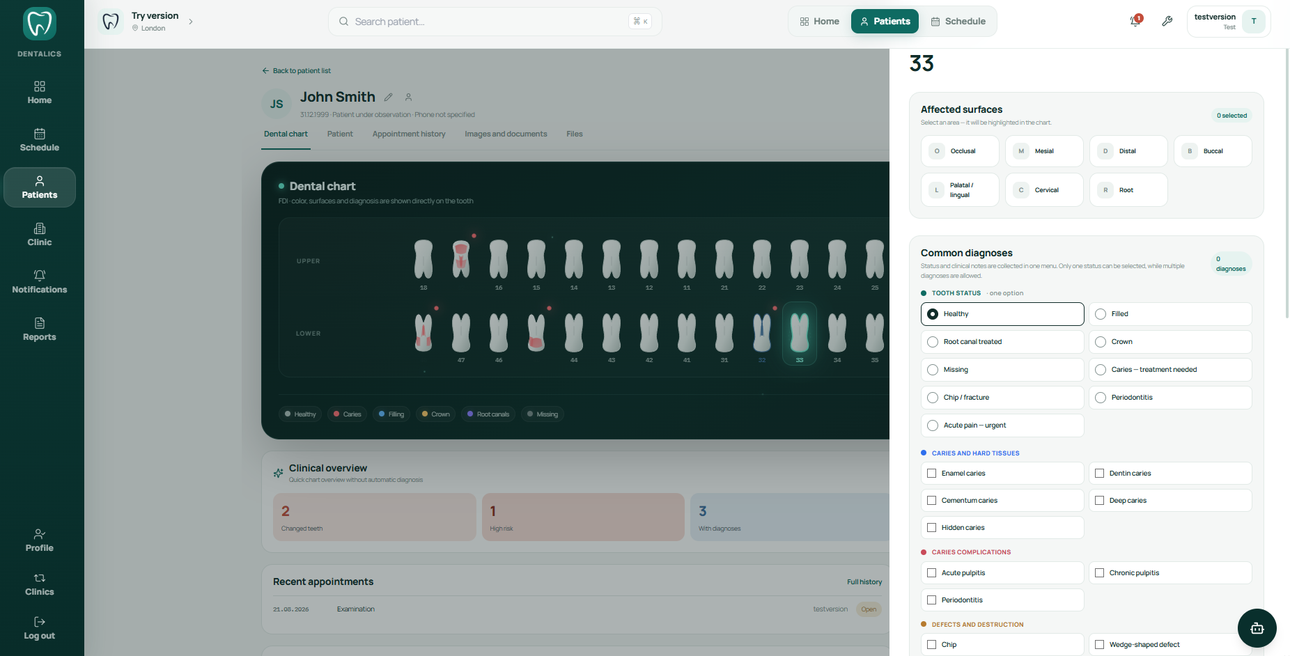 Dentalics interface
